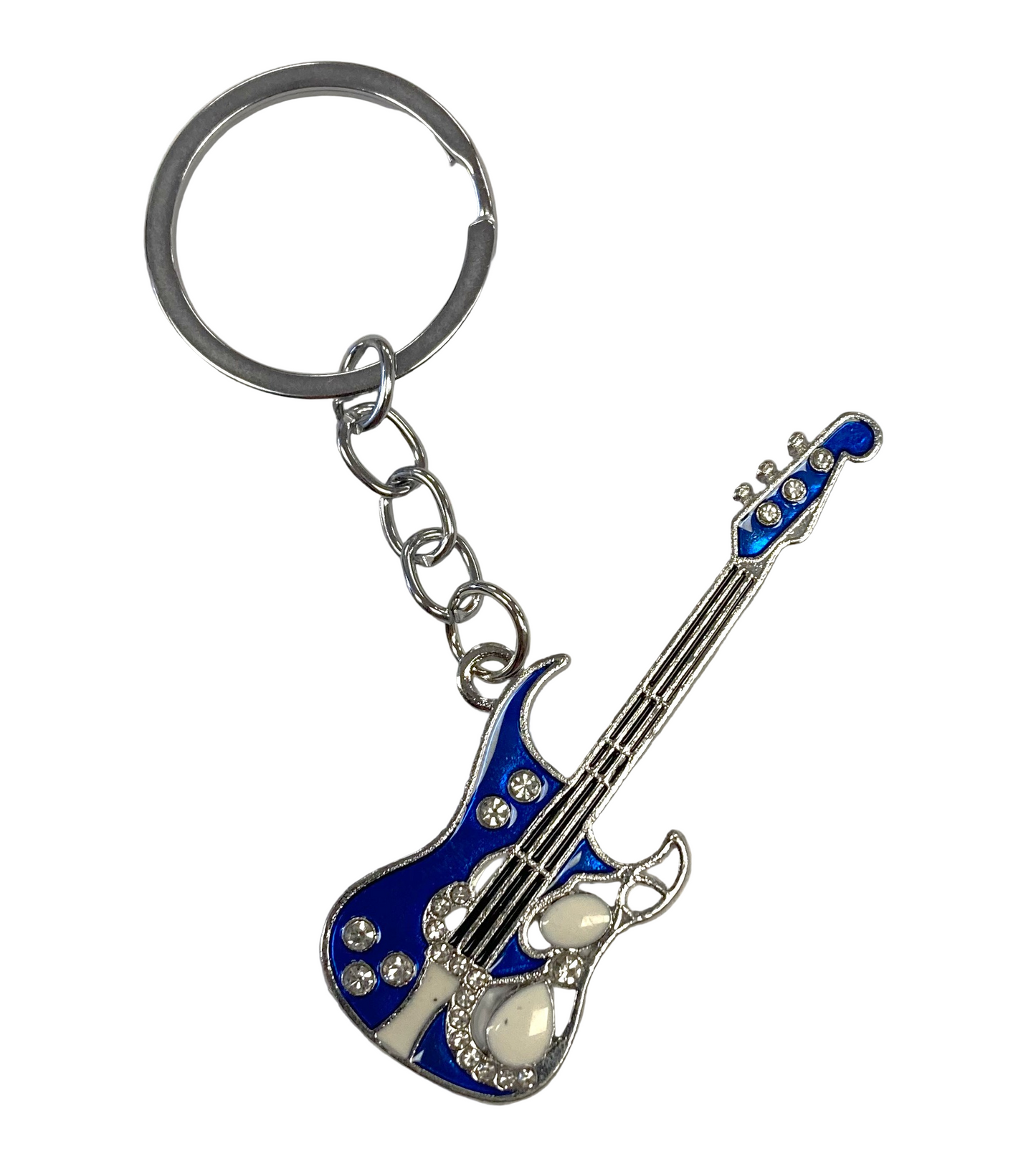 Electric Guitar Keychain - Jewel - Silver - Red or Blue