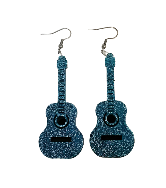 Acrylic Acoustic Guitar Earrings - Blue Sparkle
