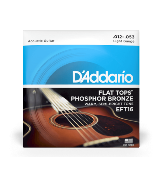 D'Addario 12-53 Light, Flat Tops Phosphor Bronze Acoustic Guitar Strings