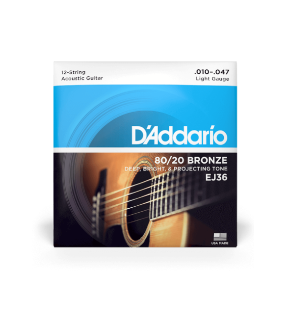 D'Addario EJ36 80/20 Bronze 12-String Acoustic Guitar Strings Light Gauge