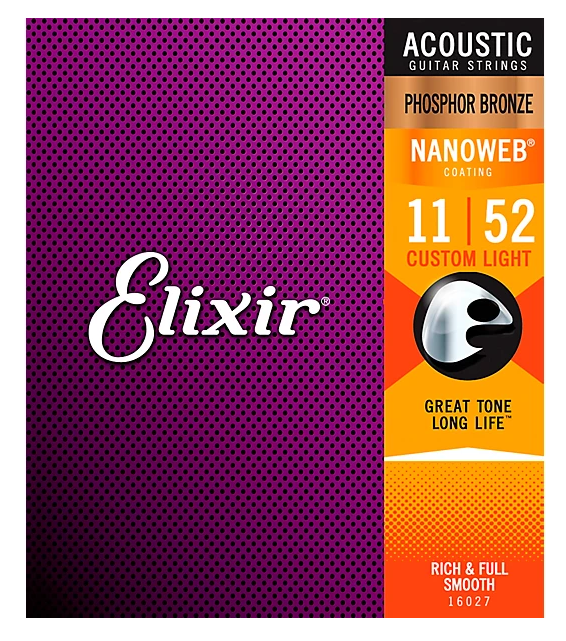Elixir Phosphor Bronze Acoustic Guitar Strings With NANOWEB Coating, Custom Light