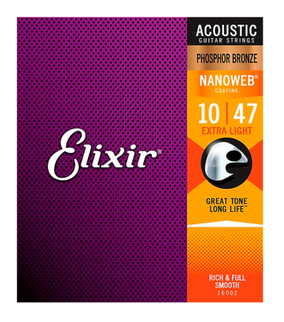 Elixir Phosphor Bronze Acoustic Guitar Strings With NANOWEB Coating, Extra Light