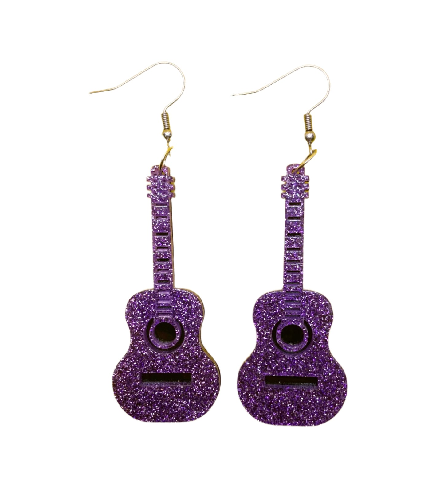 Acrylic Acoustic Guitar Earrings - Purple Sparkle