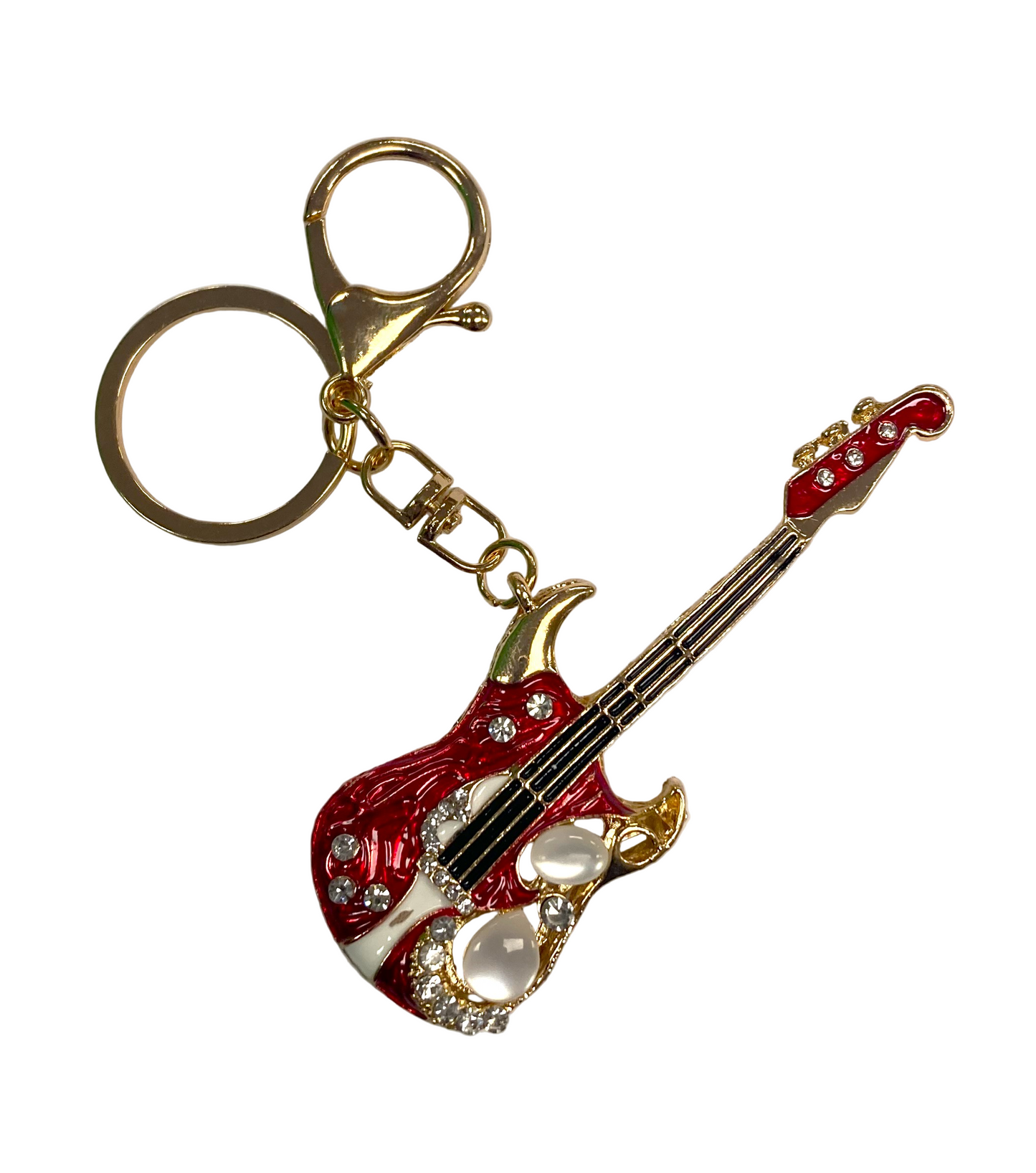Electric Guitar Keychain - Jewel - Gold - Red or Blue