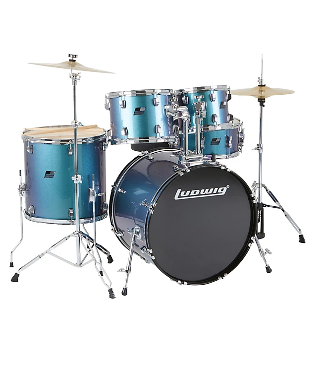Ludwig BackBeat Complete 5-Piece Drum Set With Hardware and Cymbals Pacific Mist