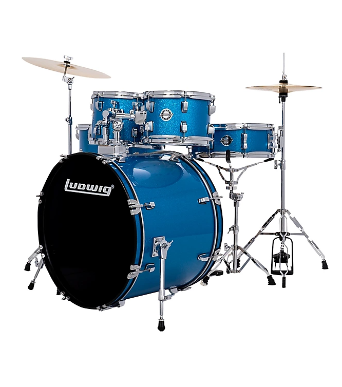 Ludwig Accent 5-Piece Drum Kit With 22" Bass Drum, Hardware and Cymbals Blue Sparkle