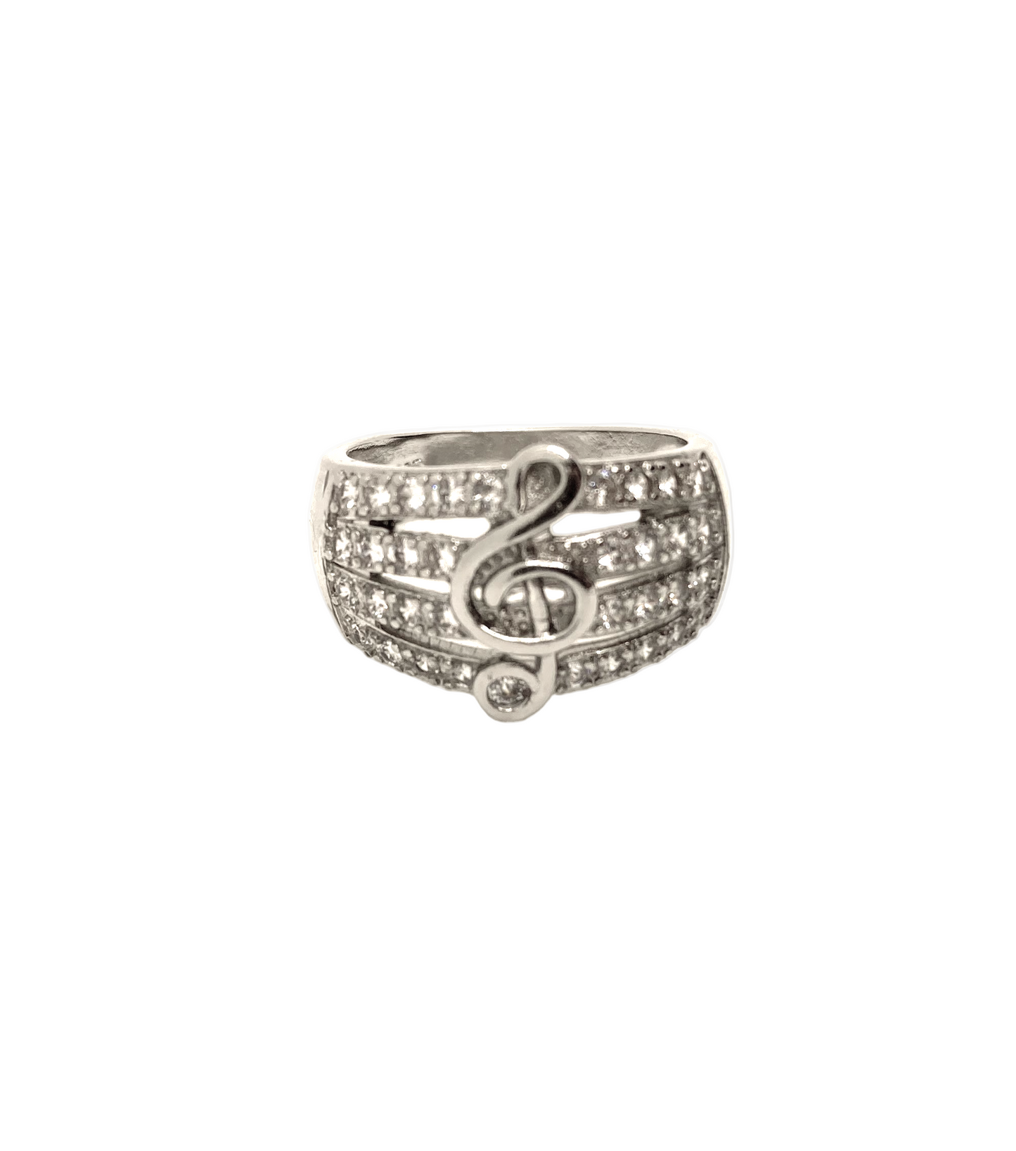 Treble Clef Ring with Rhinestones - 925 Sterling Silver