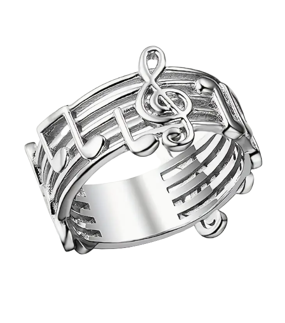 Music Note Ring - Wide - 925 Sterling Silver
