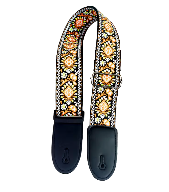 Guitar Strap - Vintage Embroidered Orange