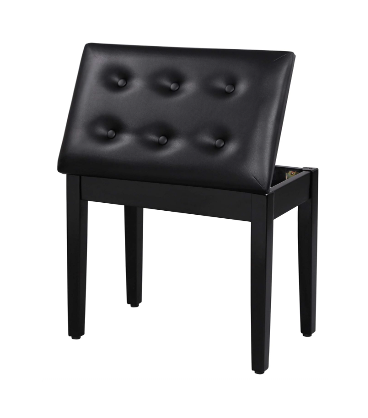 Black Piano Bench w/ Padded Cushion and Storage Compartment
