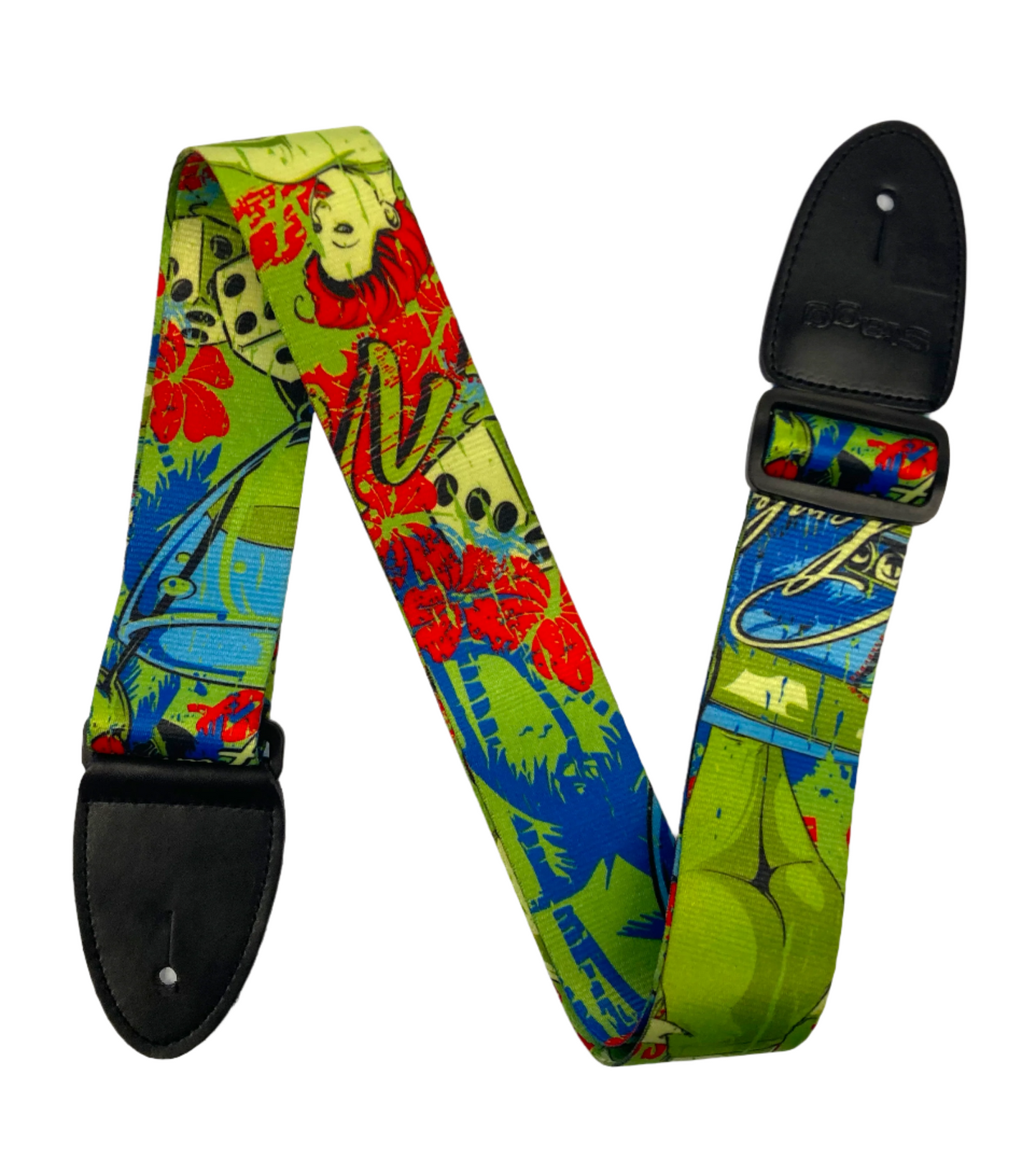 Polyester Guitar Strap - Green Pop Art