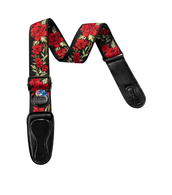 Woven Guitar Strap - Red Flowers