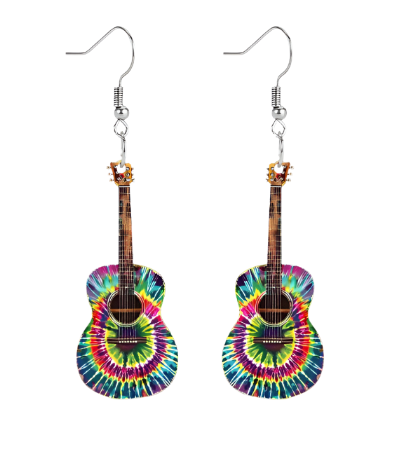 Tie-Dye Guitar Earrings - Acryllic