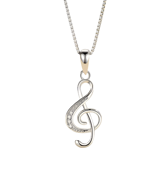 Treble Clef Necklace - 925 Sterling Silver w/ Box Chain