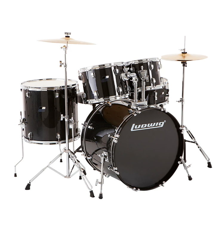 Ludwig BackBeat Complete 5-Piece Drum Set With Hardware and Cymbals Black Sparkle