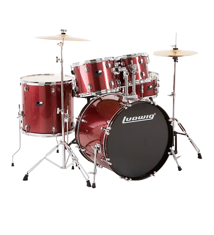 Ludwig BackBeat Complete 5-Piece Drum Set With Hardware and Cymbals Wine Red Sparkle