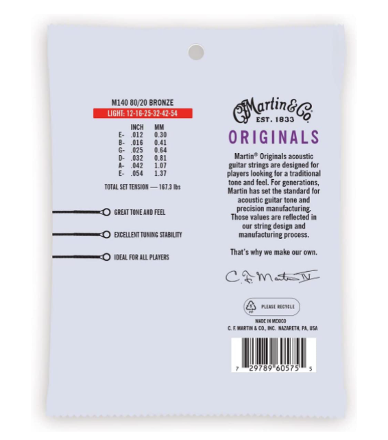 Martin MA140 80/20 Bronze Light Original Acoustic Guitar Strings