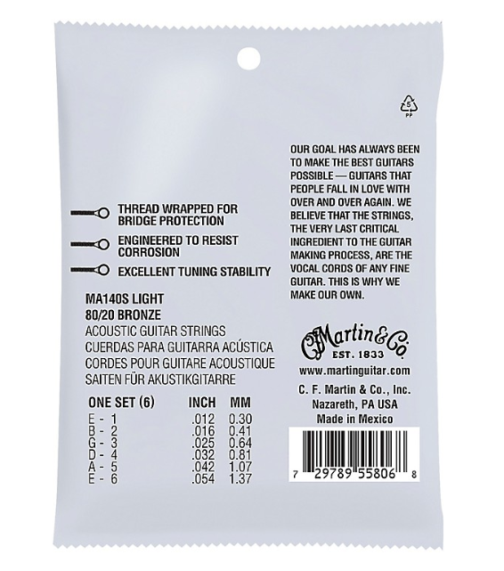 Martin MA140S Marquis 80/20 Bronze Light Authentic Acoustic Silked Guitar Strings