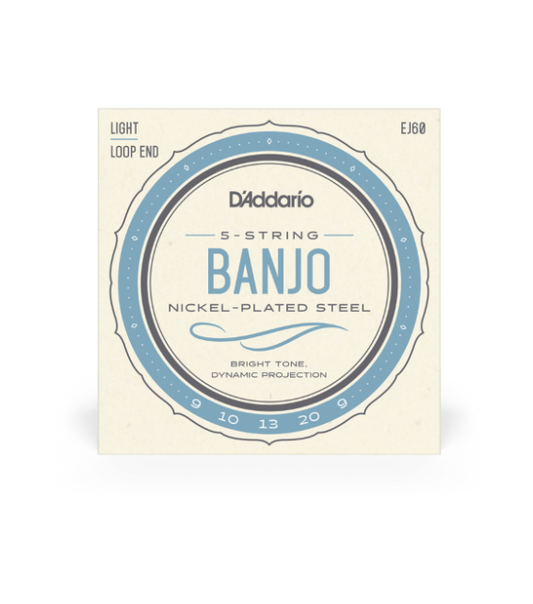 D'Addario EJ60 09-20 Light, 5-String Banjo Strings, Nickel