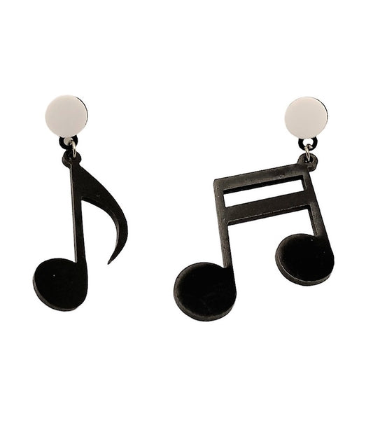 Music Note Earrings - Black & White