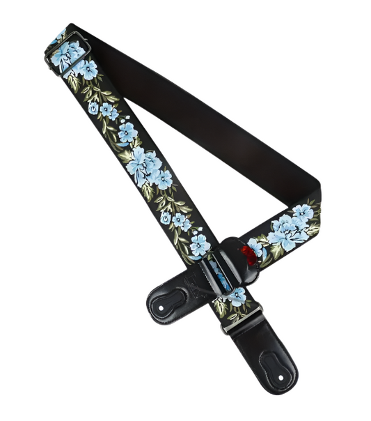 Woven Guitar Strap - Blue Flowers