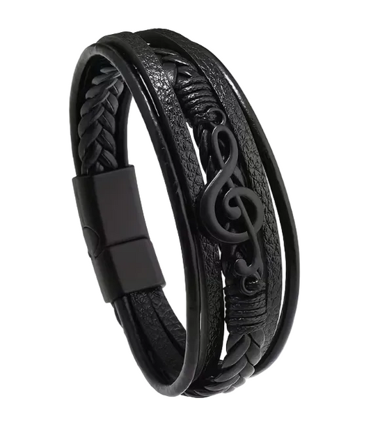 Treble Clef Wrap Bracelet - Black