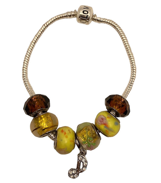 Sterling Silver Charm Bracelet - Eighth Note - Yellow