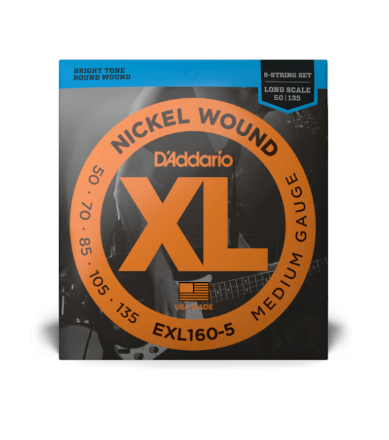 D'Addario EXL160-5 50-135 Medium 5-String, Long Scale, XL Nickel Bass Strings