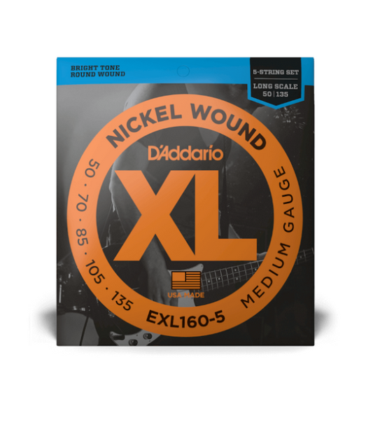 D'Addario EXL160-5 50-135 Medium 5-String, Long Scale, XL Nickel Bass Strings