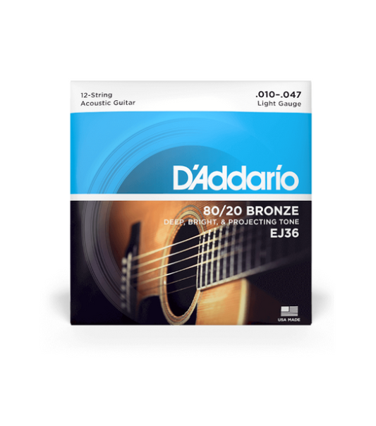 D'Addario EJ36 80/20 Bronze 12-String Acoustic Guitar Strings Light Gauge