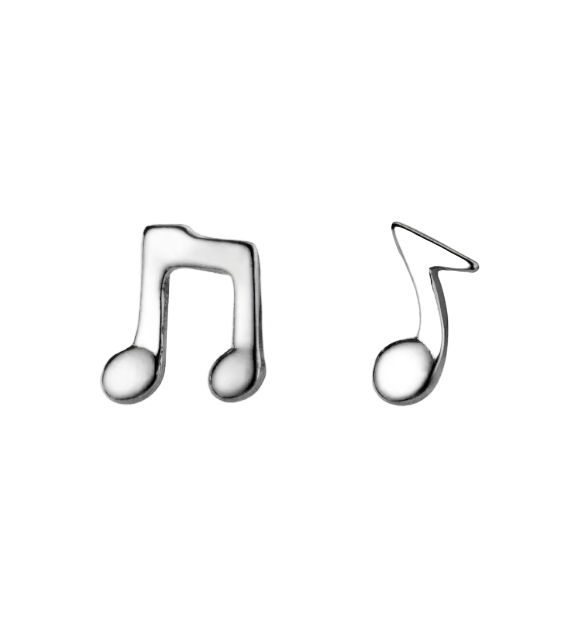 Asymmetrical Mini Musical Note Earrings - 925 Sterling Silver