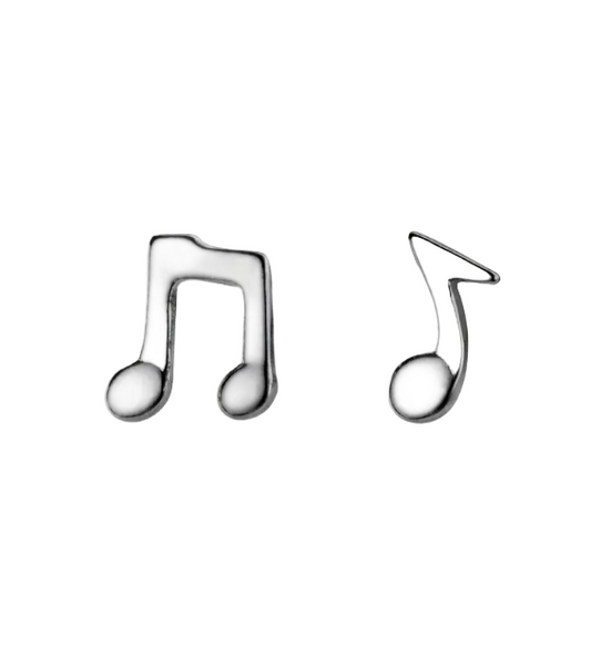 Asymmetrical Mini Musical Note Earrings - 925 Sterling Silver