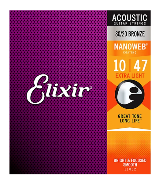 Elixir 80/20 Bronze Acoustic Guitar Strings With NANOWEB Coating, Extra Light Gauge