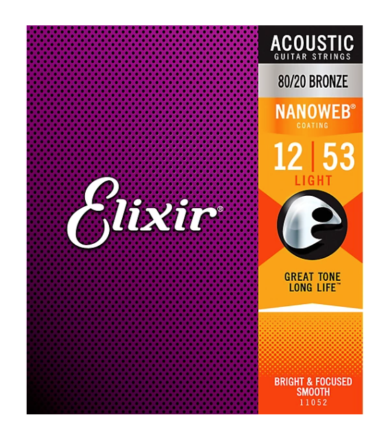 Elixir 80/20 Bronze Acoustic Guitar Strings With NANOWEB Coating, Light Gauge