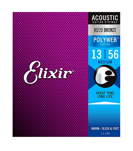 Elixir 80/20 Bronze Acoustic Guitar Stringswith POLYWEB Coating, Medium