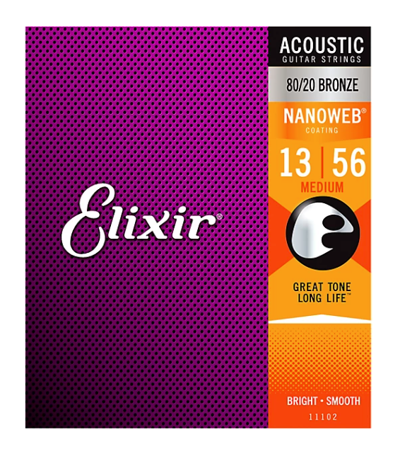 Elixir 80/20 Bronze Acoustic Guitar Strings With NANOWEB Coating, Medium Gauge