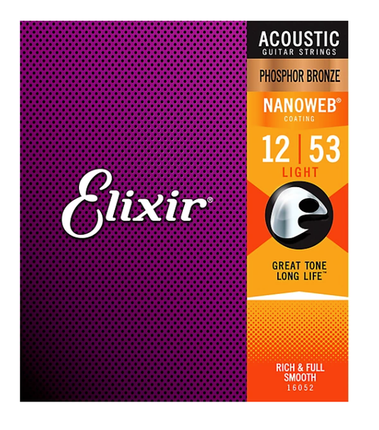 Elixir Phosphor Bronze Acoustic Guitar Strings With NANOWEB Coating, Light Gauge
