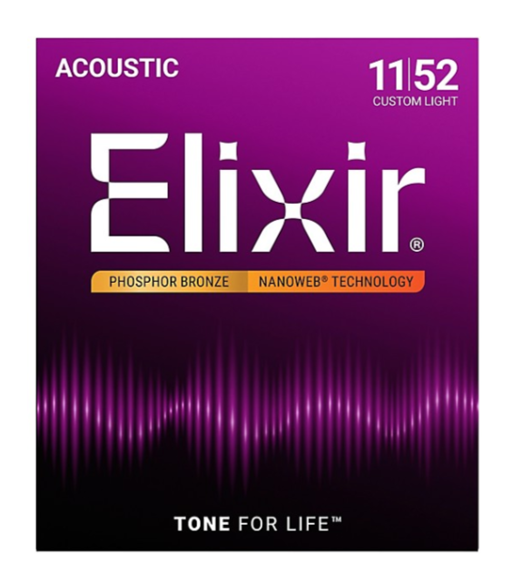 Elixir Phosphor Bronze Acoustic Guitar Strings With NANOWEB Coating, Custom Light