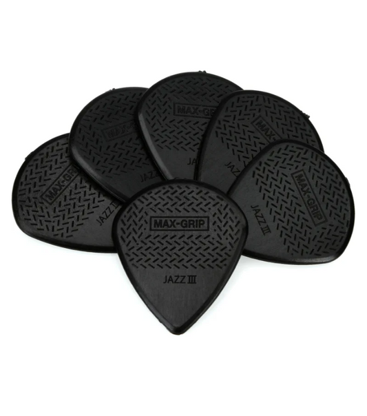 Dunlop 471P3S Nylon Max-Grip Jazz III Guitar Picks - Black "Stiffo" (6-pack)