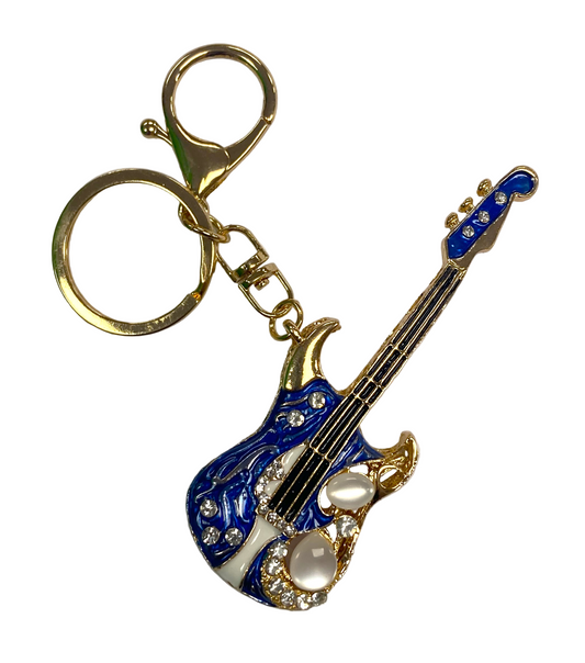 Electric Guitar Keychain - Jewel -  Gold - Red or Blue