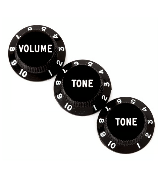 Black Volume + Tone Knobs for Electric Guitar