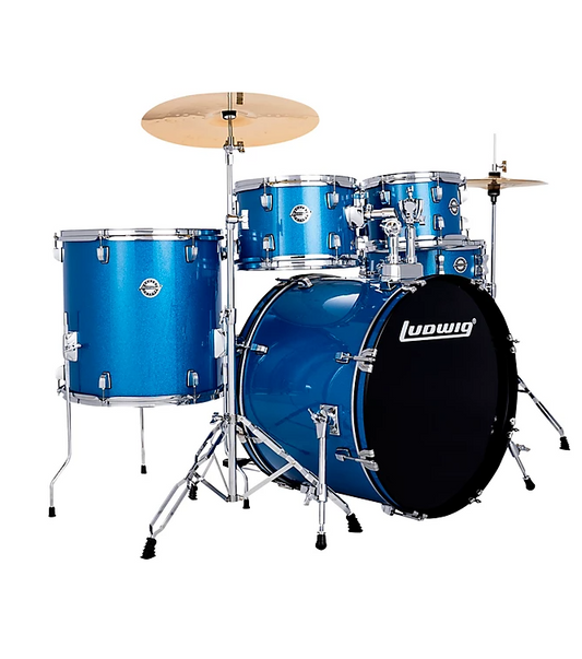 Ludwig Accent 5-Piece Drum Kit With 22" Bass Drum, Hardware and Cymbals Blue Sparkle