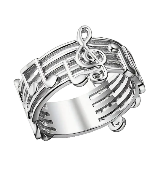 Music Note Ring - Wide - 925 Sterling Silver