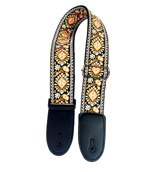 Guitar Strap - Vintage Embroidered Orange