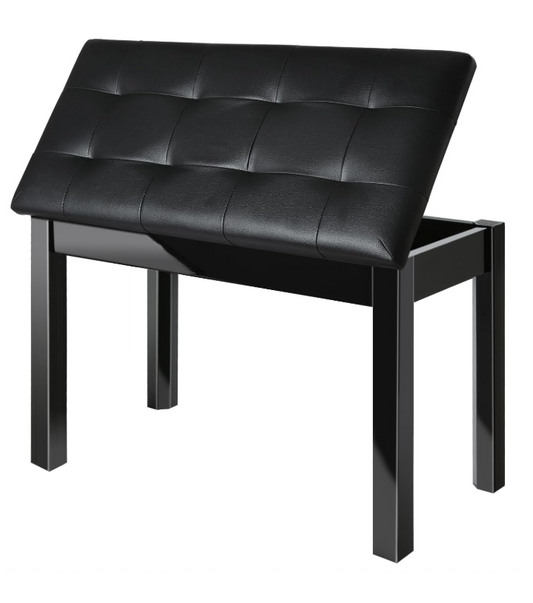 Black Piano Bench w/ Padded Cushion and Storage Compartment