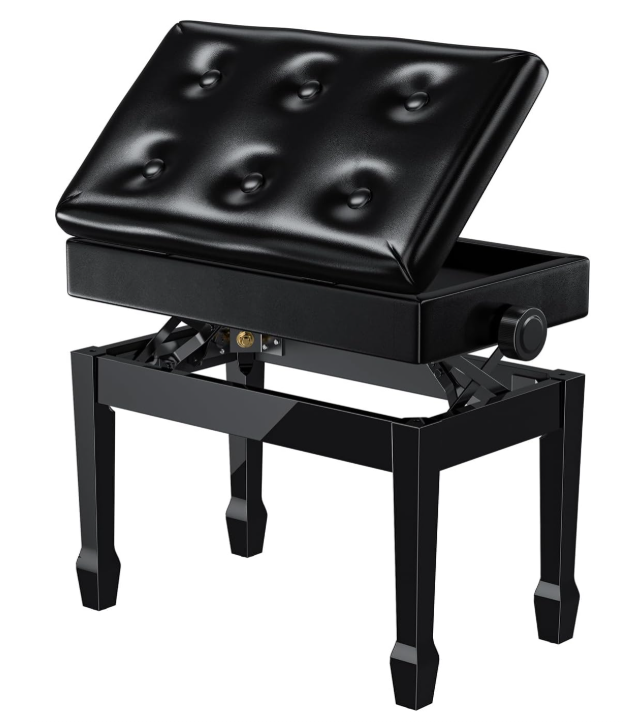 Piano Bench - Black w/ Storage Compartment and Height Adjustable