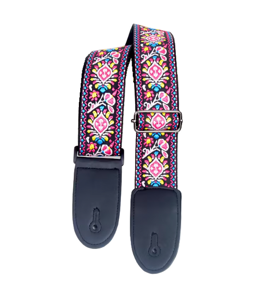 Guitar Strap - Vintage Embroidered Pink