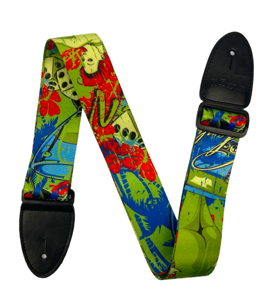 Polyester Guitar Strap - Green Pop Art