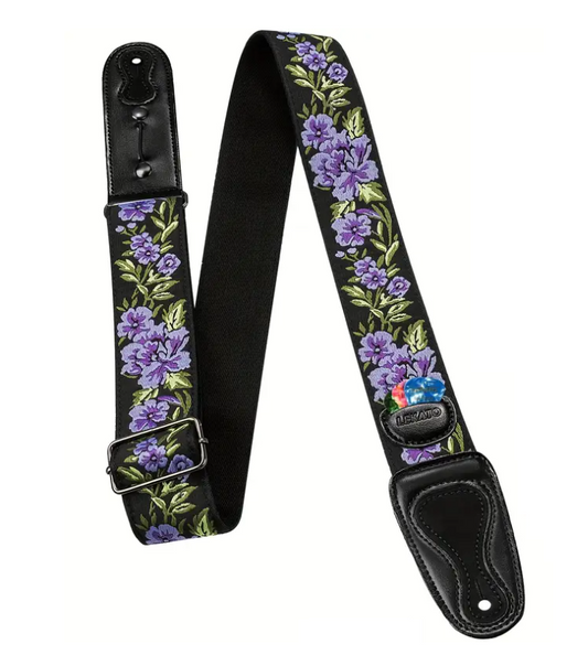 Woven Guitar Strap - Purple Flowers