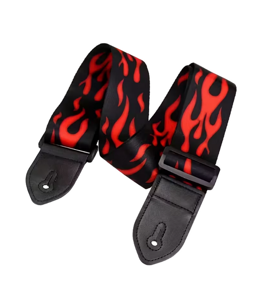 Polyester Guitar Strap - Red Flames
